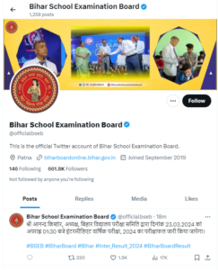 Official information for release of Bihar Board Inter Result