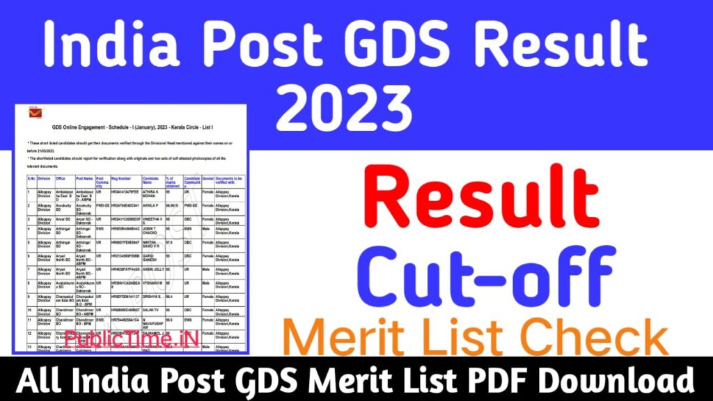 India Post GDS Result 2023, Cut Off, Merit List, Online Check Result.