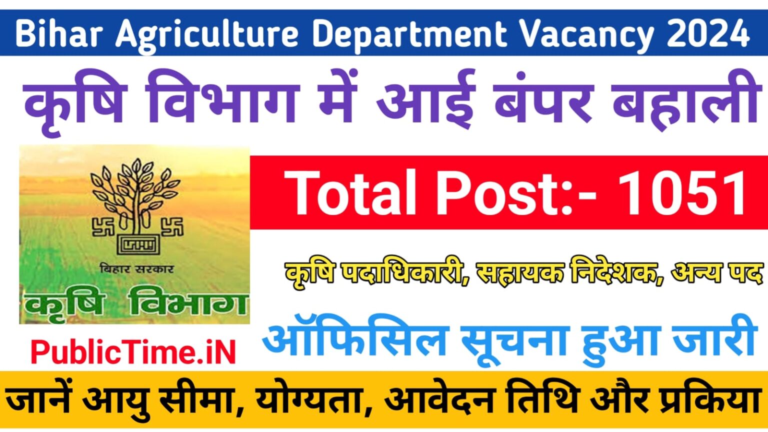 Bihar Agriculture Department Vacancy 2024 Notification Out Online