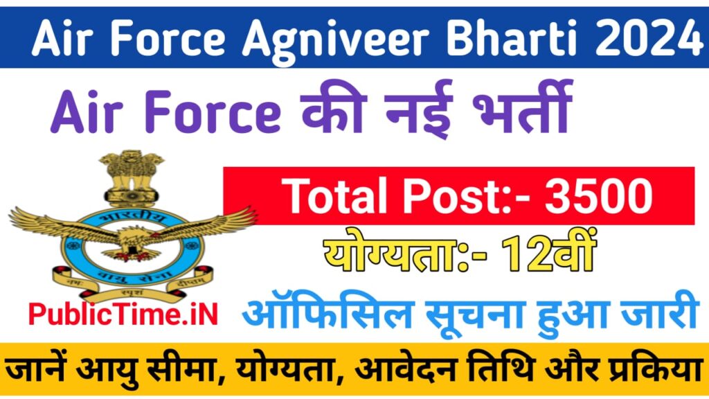 Indian Airforce Agniveervayu Bharti 2024 Intake 12025 Notification Released For XY Group Online Form