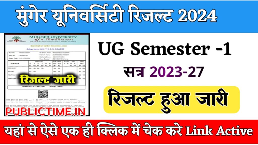 Munger University Result 2023-27 UG 1st Sem Result release Download direct link