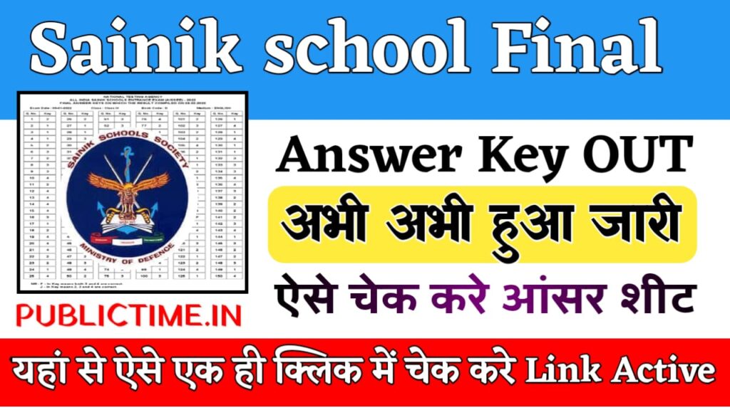 Sainik School Final Answer Key 2024 6th, 9th Download Link AISSEE Answer Key 2024 NTA