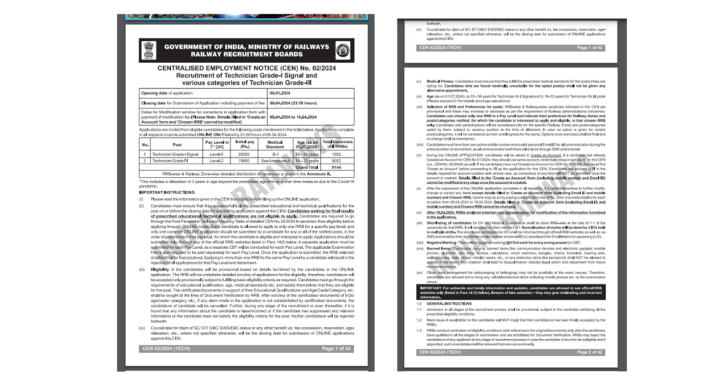 RRB Technician Recruitment 2024 Reopen